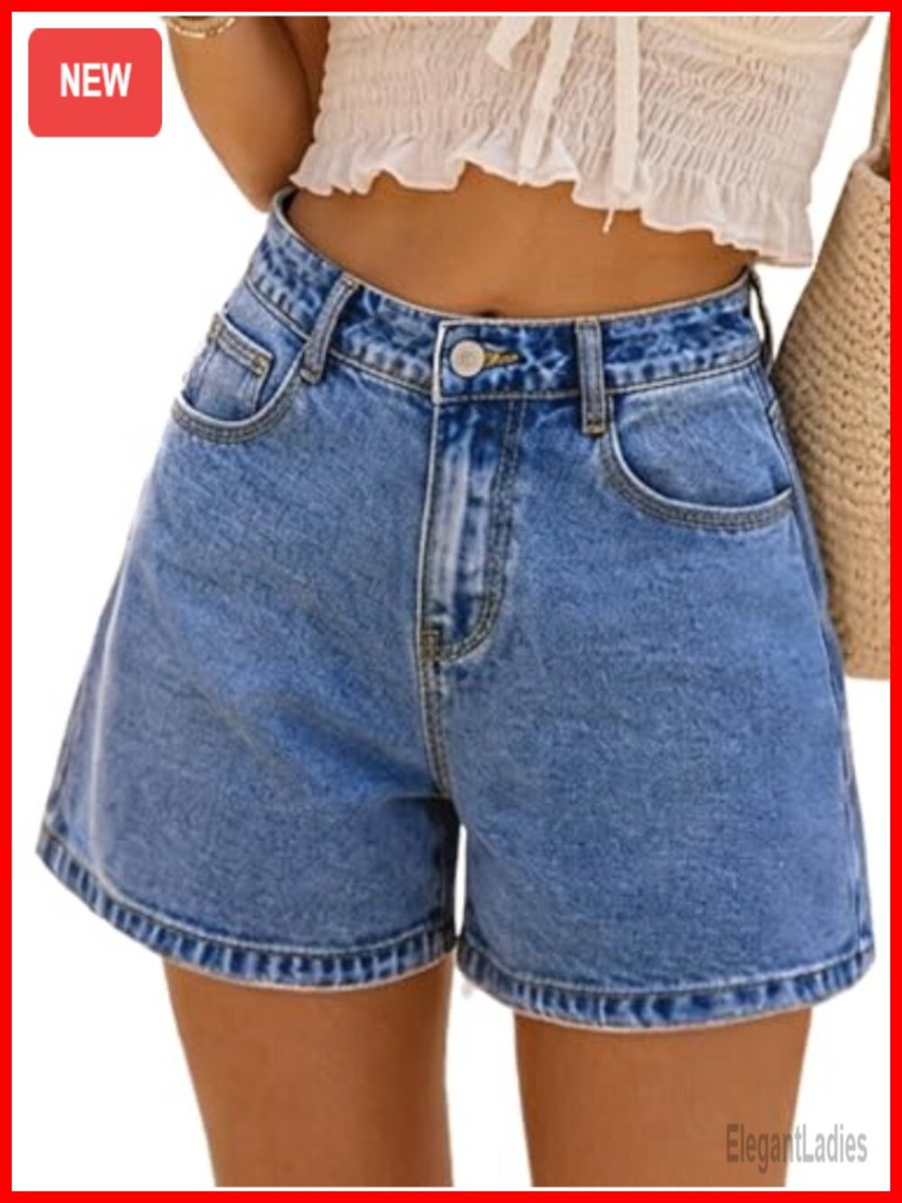 ELLEVEN High Waisted Baggy Jean Shorts A-Line Bermuda Jorts